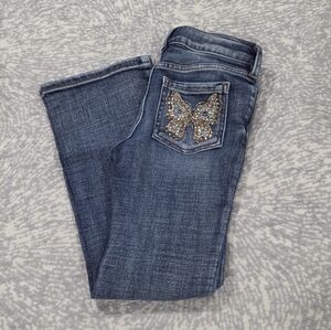 Shyanne Dark Blue Bootcut Jeans with Embellished Butterfly Pocket